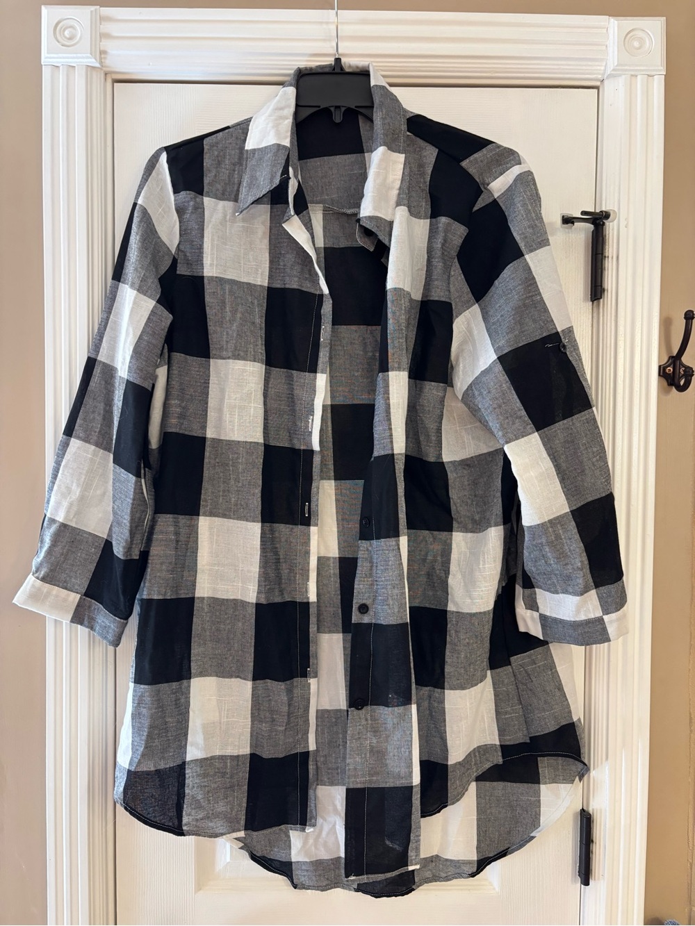Black & White Buffalo Check Button-Front Women's Coat